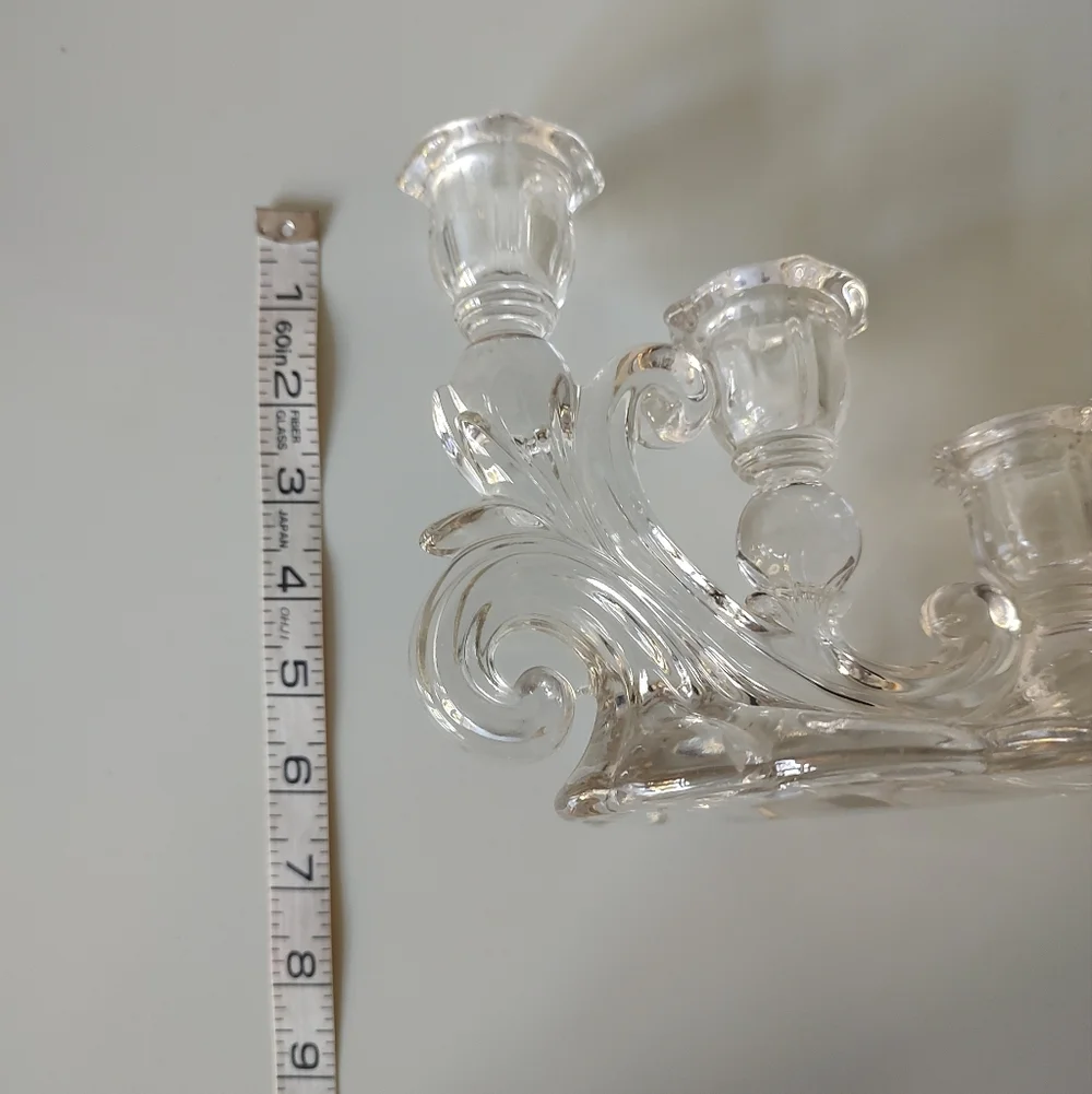 Vintage Cambridge Glass Caprice Three Light Candlestick Pair Chrystal Clear